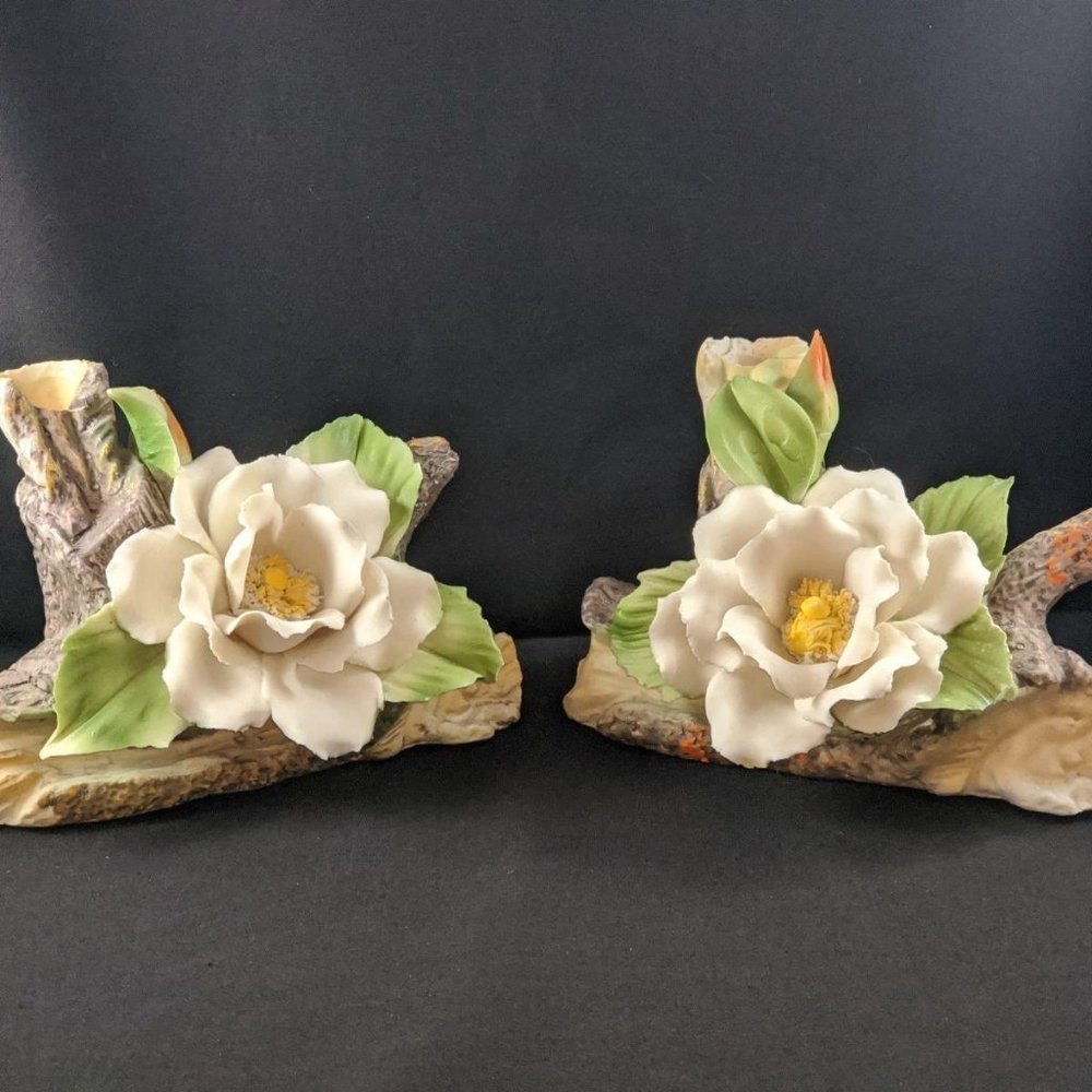 Capodimonte Aita White Flower Pair Italy